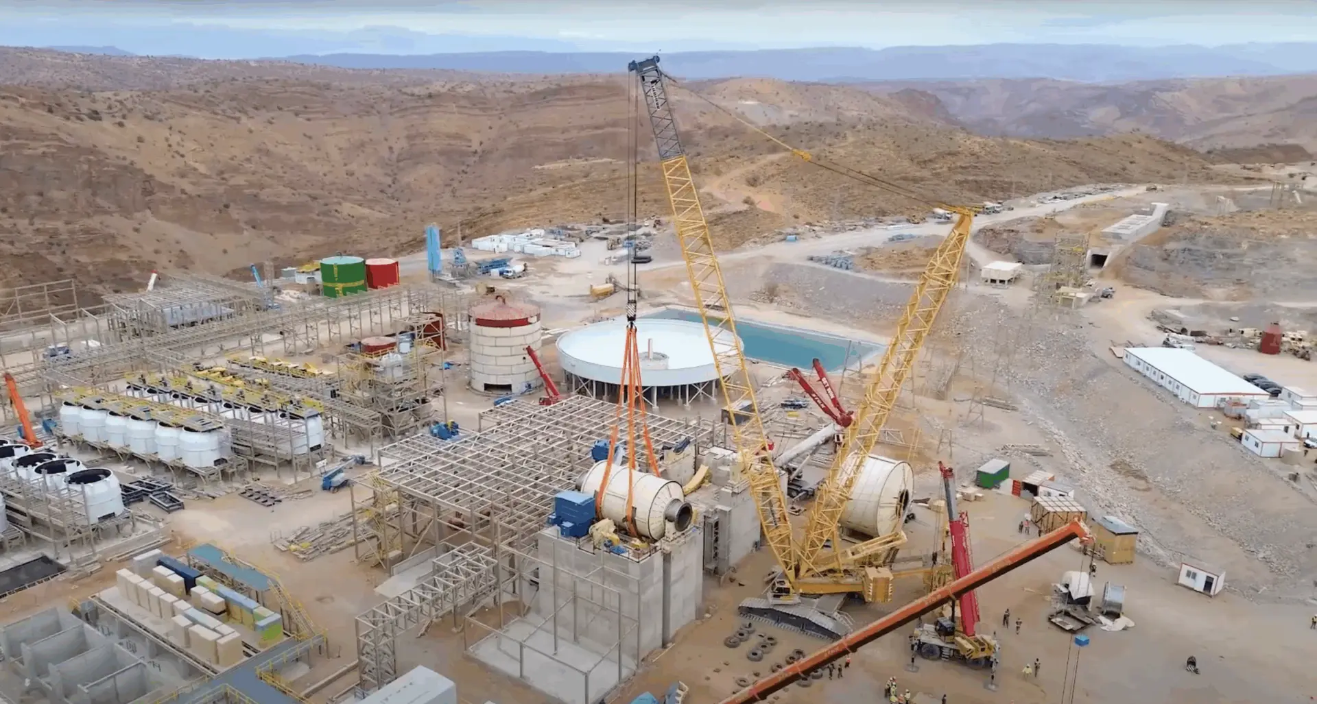 Aerial view of the Tizert copper processing plant under construction near Fougnar